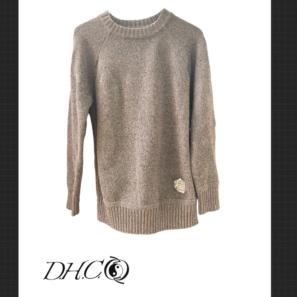 Gray Sweater with line Design and Tan Elbow Patches